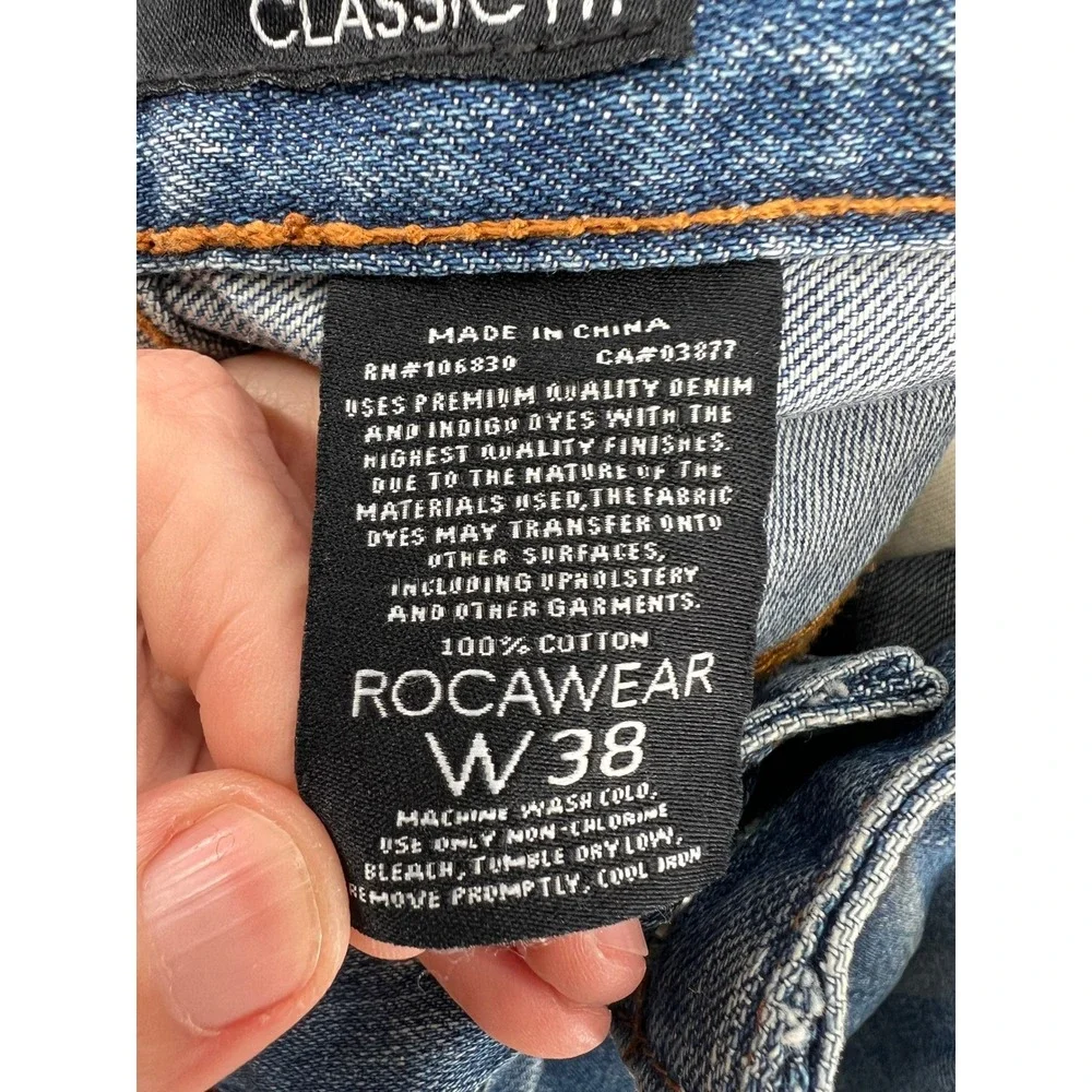 Rocawear Classic Fit Jeas Mens 38x34 Medium Wash Straight Leg Denim Whiskered